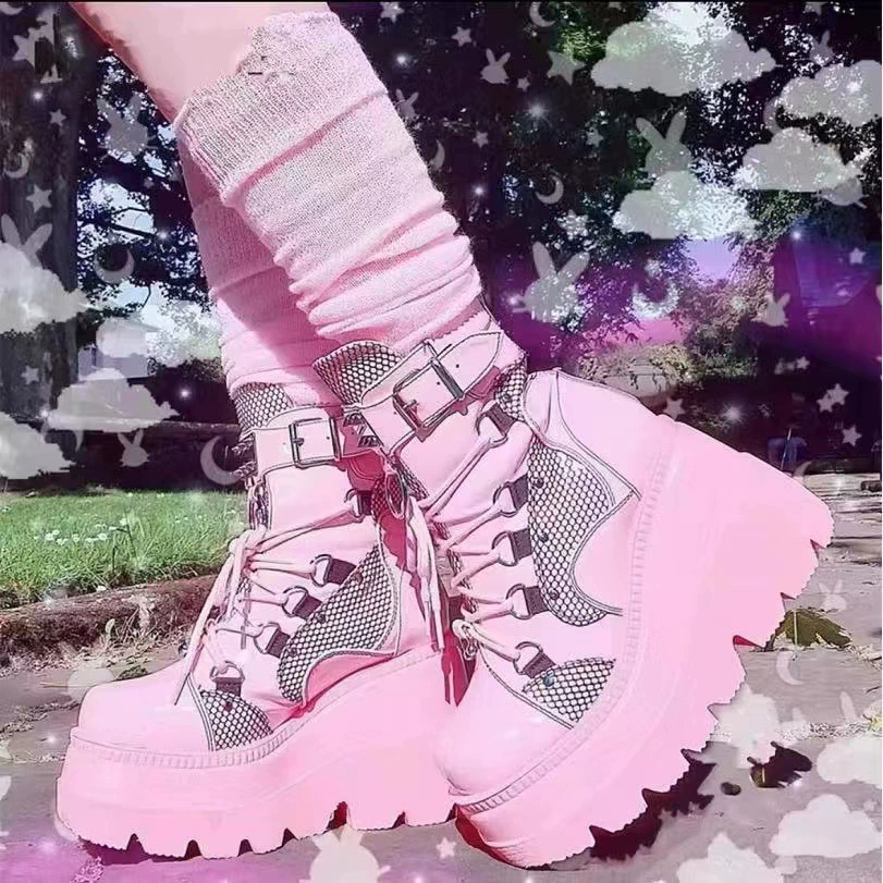 Platform boots Amazon 2022 collection, mid‑calf punk style, chunky sole, plus sizes 35–43