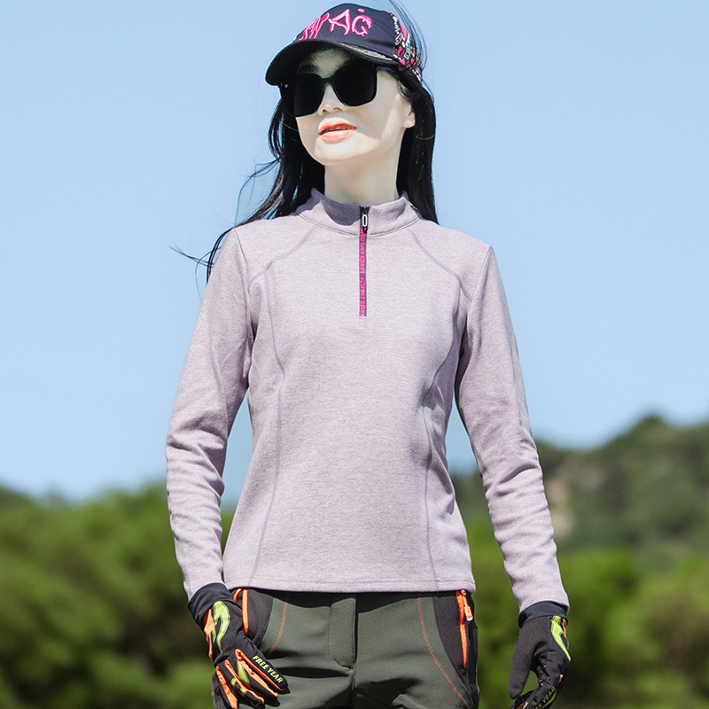 Outdoor Autumn and Winter Pullover Fleece Jacket for Women, Soft Cold-Proof and Warm German Velvet Bottoming Shirt, Sports Stand-Up Collar Pullover Fleece Sweater