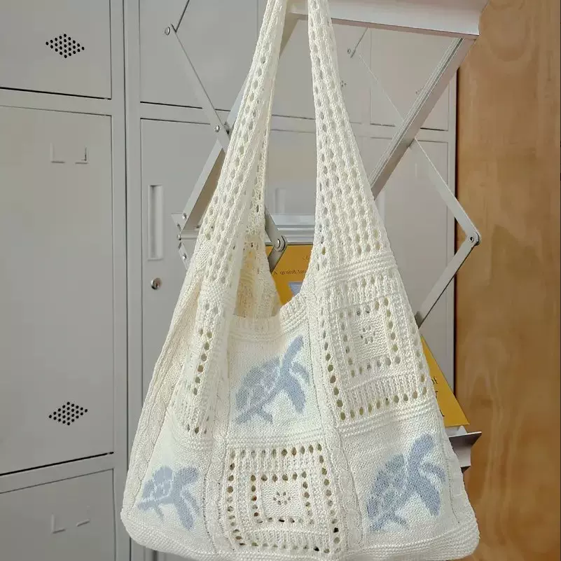 2025新款出游针织包海龟小众图案单肩包海边沙滩度假镂空编织女包