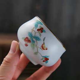 功夫杯人主单养片主人功夫茶汝开可陶瓷品茗茶具礼盒月白茶杯仿古
