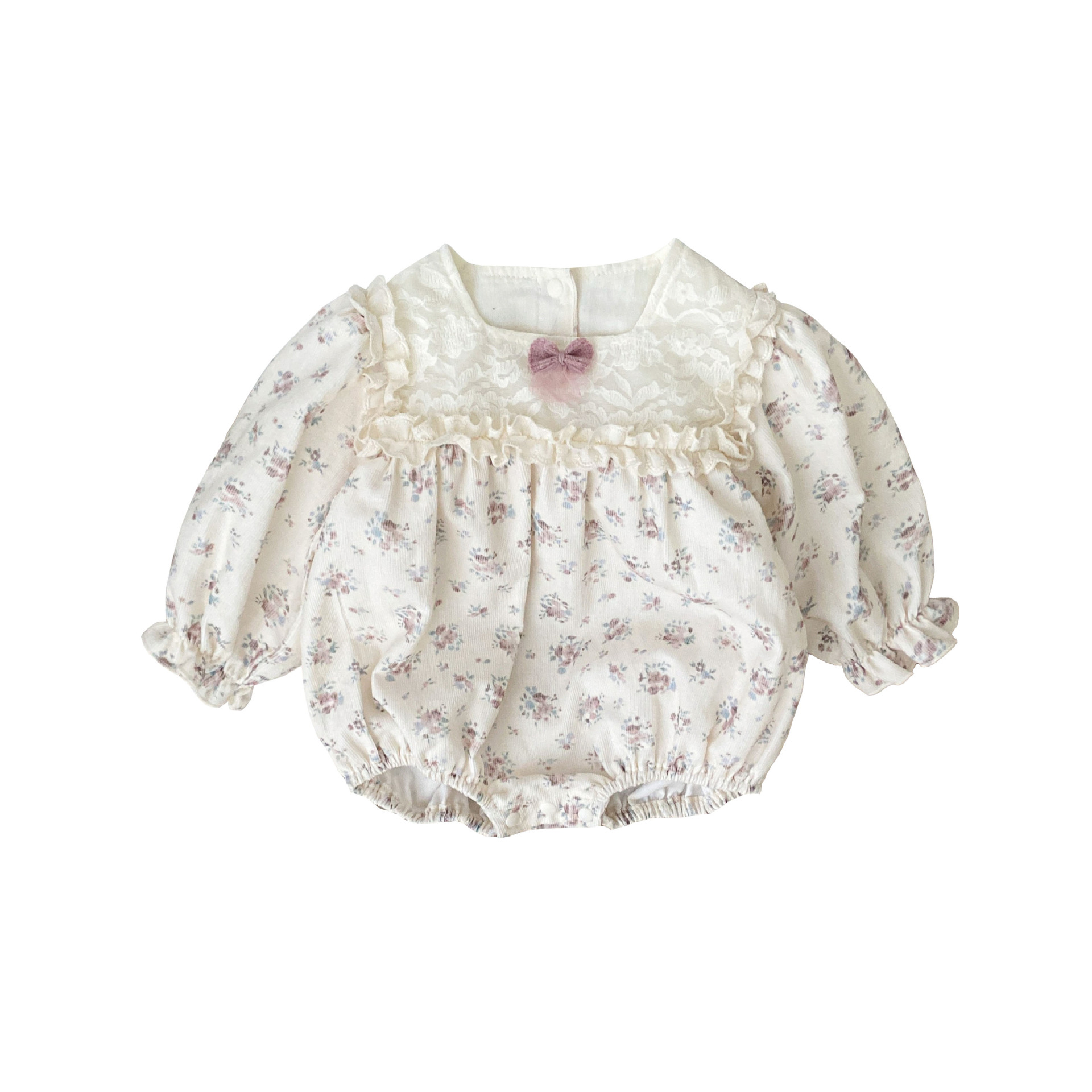 2025 ropa de primavera para niños, moda occidental, flores pequeñas, primavera, nuevo estilo, mamelucos de bebé con lazo, ropa exterior, ropa de pedo