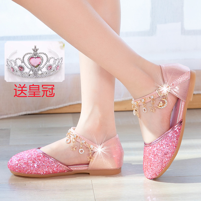 Zapatos de cuero de tacones para niñas vestidos de cristal desfile de piano rendimiento de princesa zapatos infantiles primavera y otoño