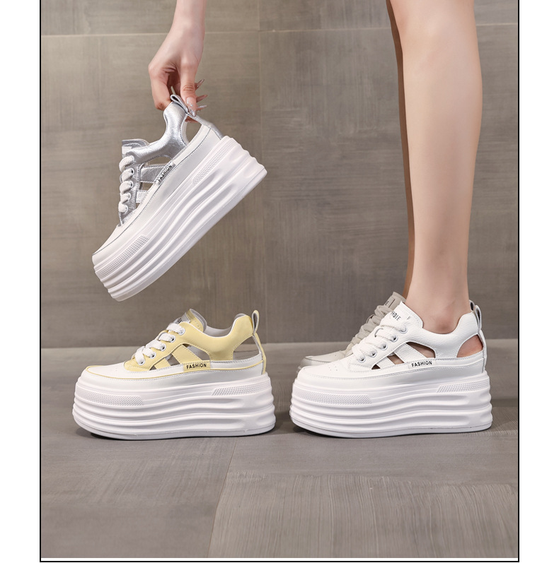 Giày sneaker nữ đế dày tăng chiều cao, phong cách thể thao — màu trắng chi tiết 16