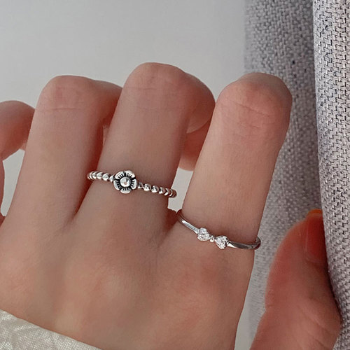 s925 sterling silver flower bow love combination ring women ins trend cold style niche index finger light luxury ring
