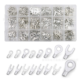 Cross-Border 420Pcs Boxed Copper Terminal Block Y Fork Crimping Bare Peeping Round Cold-Pressed Copper Nose Set