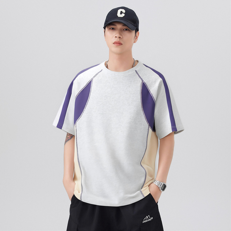 Color Block Patchwork Casual T-shirt For Men Raglan Short Sleeve_voghion.com