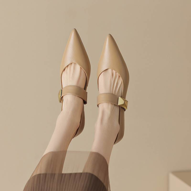 Fashionable fine BI equipment! 2023 New Suede Pointed Toe Thin-heeled Single-layer Shoes Mid-heeled Temperament Single-layer Shoes Women's Shallow Mouth Commuting
