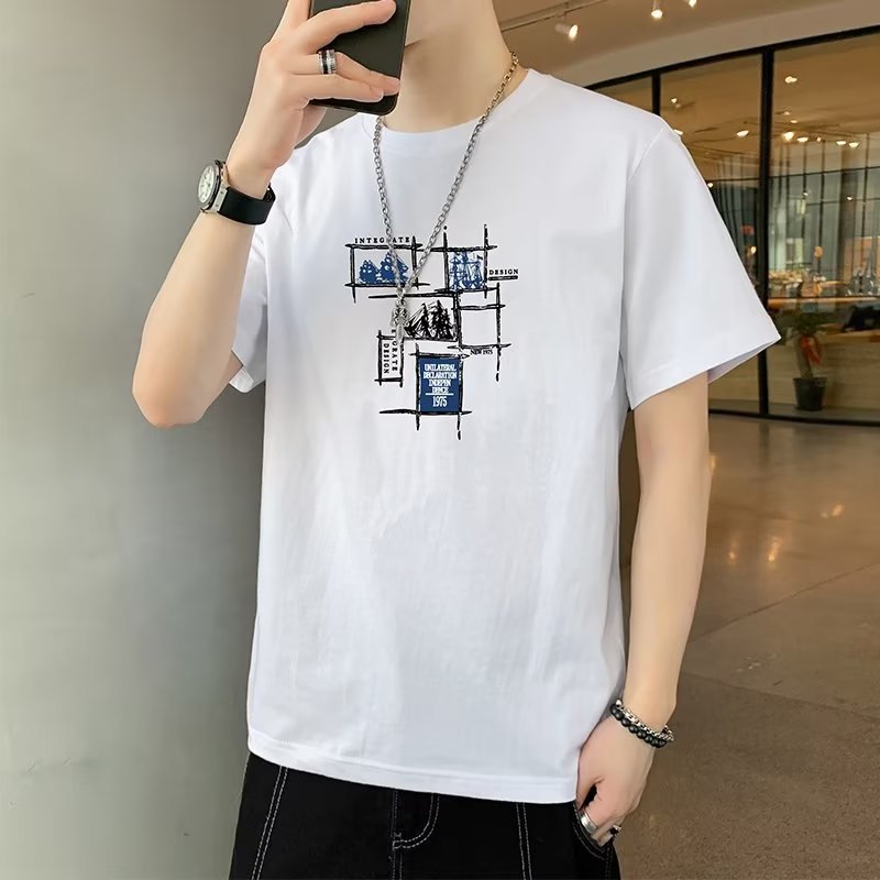 Camiseta de manga corta de moda para hombre 2023 nuevo verano estilo coreano suelta marca de moda para estudiantes cuello redondo casual Boys ins top