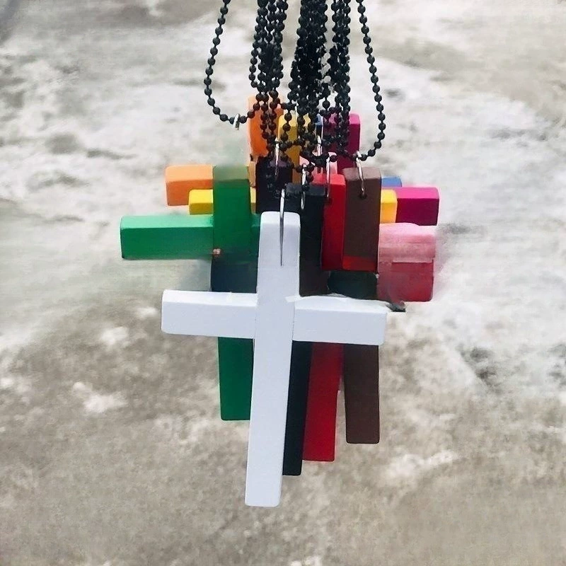 Деревянное ожерелье с крестом для мужчин и женщин, длинная цепочка-свитер, ювелирные изделия, простая малиновая ведьма, независимая упаковка, модная