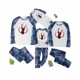 外贸欧美亲子家居服圣诞家居服亲子套装格纹拼接印花家居服YY0004