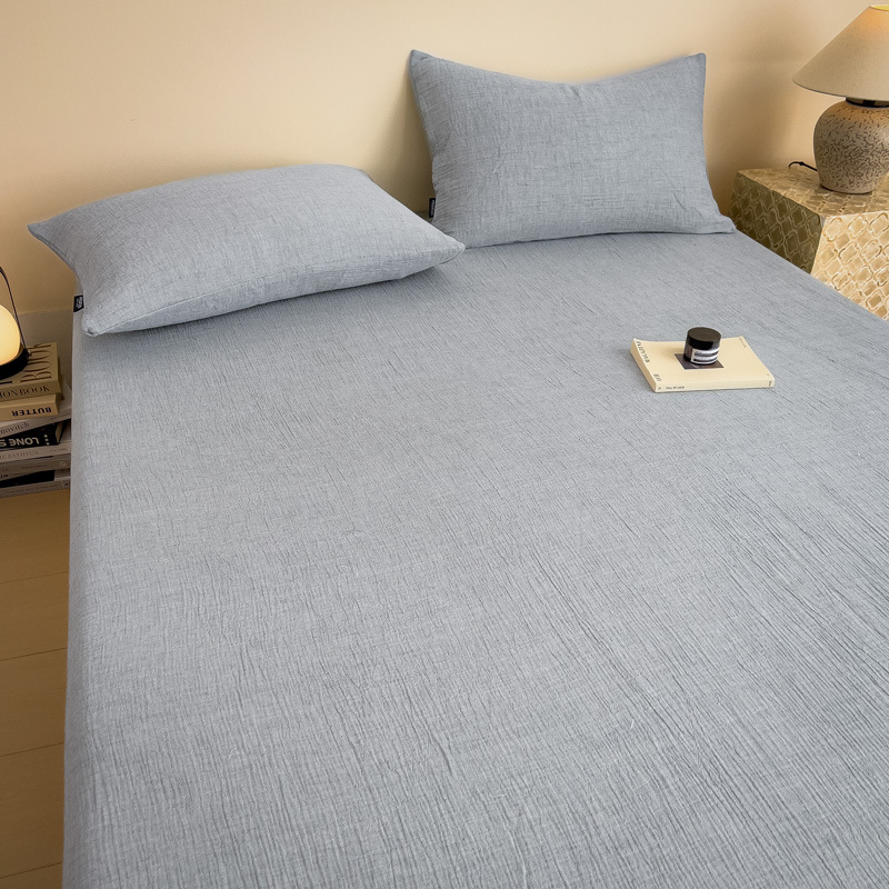 Sábana de algodón de hilo arrugado de color sólido, pieza individual 100 algodón dormitorio de verano, funda de almohada individual, juego de tres piezas