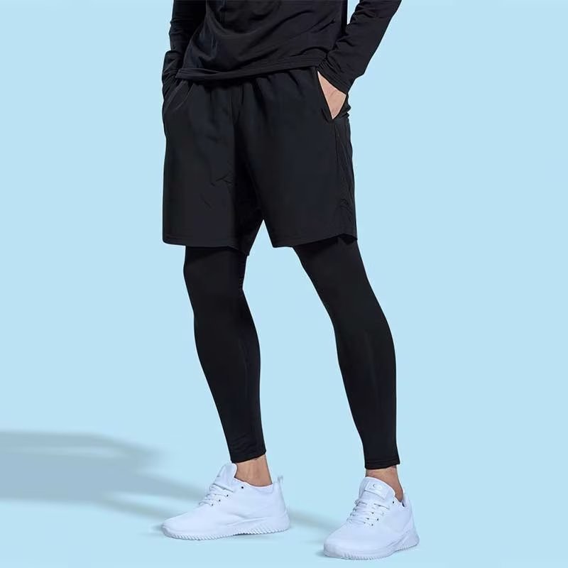 Fitness Pants Fake Two-piece Sports Pants Men's Autumn and Winter Outdoor Running Training Long Pants Dash Basketball Tight Leggings