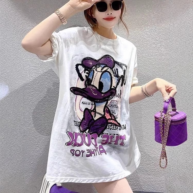 Estación europea Donald impreso camiseta de manga corta para mujeres 2024 verano nuevo estilo relajado delgado de moda casual image 1