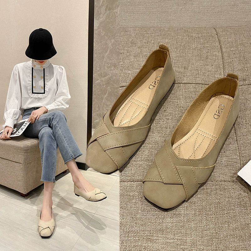 Женские туфли-балетки 2022 года, весна-осень, в стиле фэйри, с мягкой подошвой, без застежек, неглубокие повседневные лоферы, удобные и универсальные.