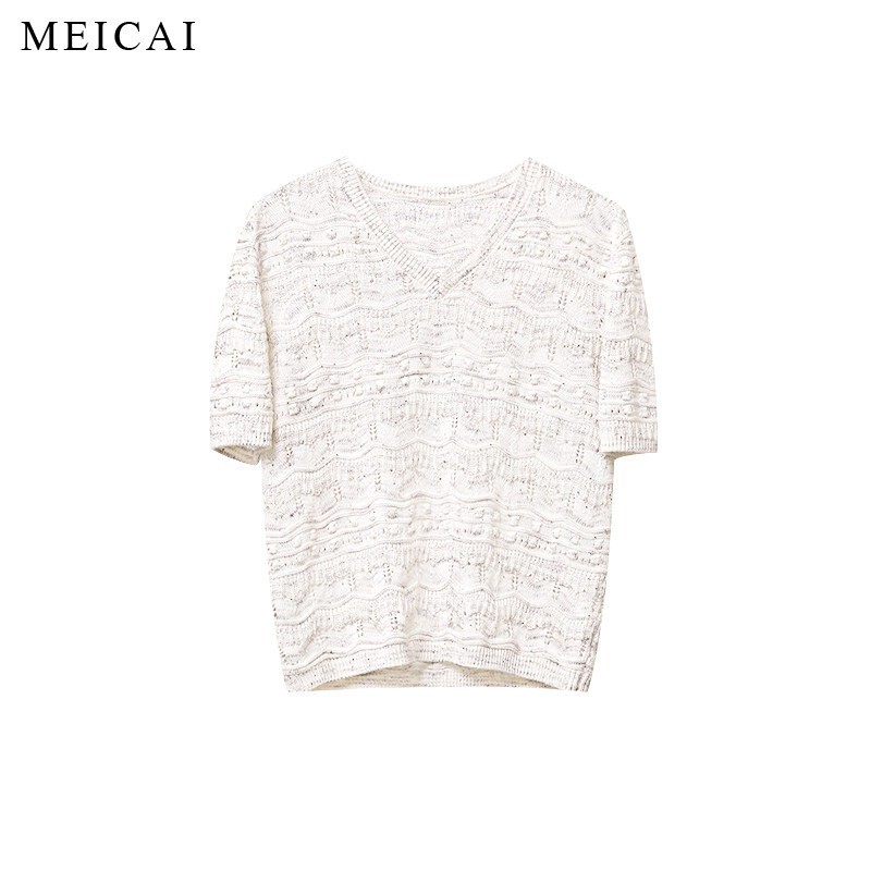 Beautifully Crafted Starlight Blouse, Kangbaolai Linen Gradient Dyed Sequin Yarn Hollow-Out Thin V-Neck Knit Top Beautifully Crafted Starlight Blouse, Kangbaolai Linen Gradient Dyed Sequin Yarn Hollow-Out Thin V-Neck Knit Top