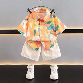 男童夏装衬衫套装2026新款儿童洋气港风花衬衫沙滩两件套夏天衣服
