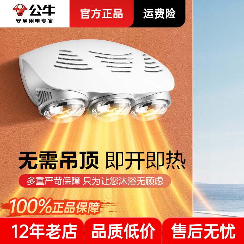 Bull Bathroom Wall-Mounted Bathroom Heater Lamp Heating All-In-One Lighting Lamp Bathroom Heater Lamp Household Heating Heating Lamp