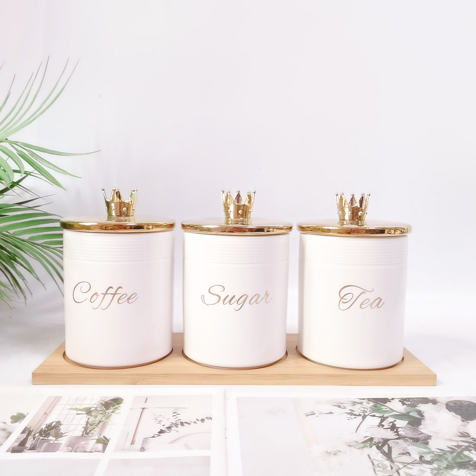 Comercio exterior transfronterizo Oriente Medio Exportar tarro sellado de cerámica con tapa de madera tarro de almacenamiento condimento de cocina tarro de té de café tarro