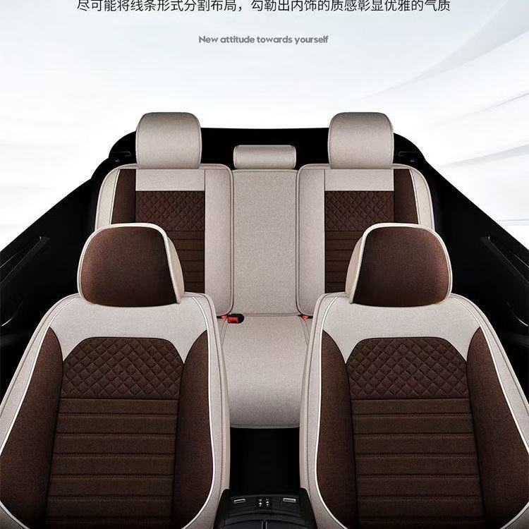 Cross-Border Linen Breathable Fabric Five-Seat Car Seat Cushion Fully Enclosed Four-Season Universal Car Special Seat Cover Seat Cover