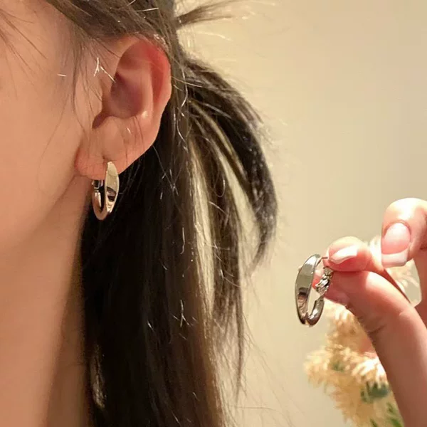 Casual Silver Geometric Hoop Earrings for Women's Daily Work Clothing, Versatile Elegant Earrings, High-End Niche Earrings