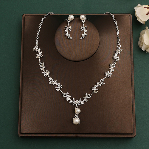 Hot sale promotional bridal jewelry wedding necklace bridal accessories bridal wedding rhinestone earrings necklace set