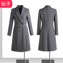 冬装夹棉加厚呢子外套职业装毛呢大衣女中长款珠宝店售楼部工作服
