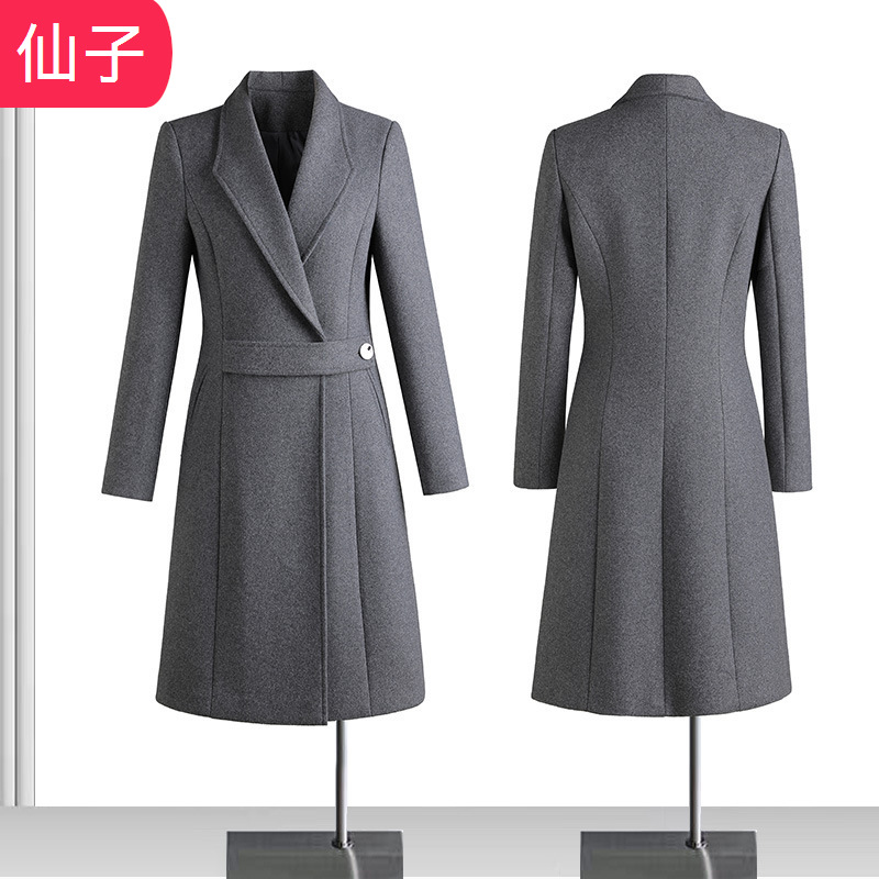冬装夹棉加厚呢子外套职业装毛呢大衣女中长款珠宝店售楼部工作服