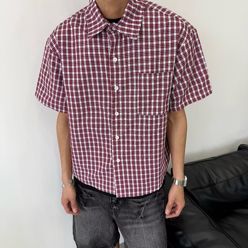 Japanese Summer Japanese Vintage Plaid Short-sleeved Shirt Men's and Women's Shirt 2025 Niche New Simple Trendy Harajuku