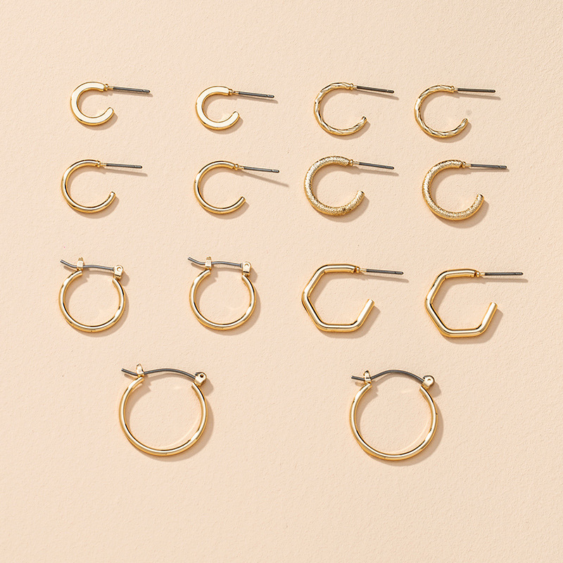 Fashion C-shaped Earrings 7 Pairs Set display picture 1