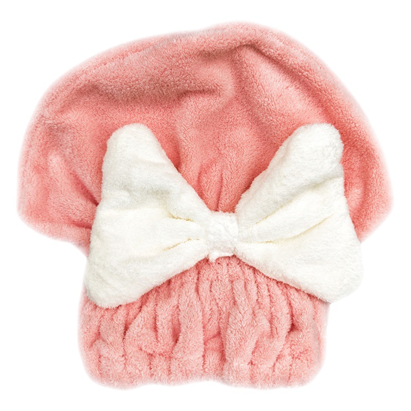 Household Coral Velvet Shower Cap, Water-Absorbent and Quick-Drying, Women's Shower Headscarf, Bow-Knot Hair Drying Cap, Cross-Border