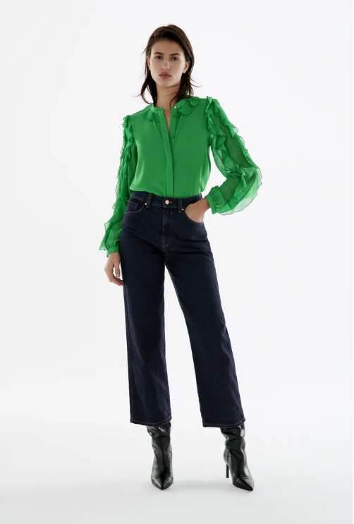 Long Sleeve Slim Layered Ruffle Solid Color Top NSAM115620