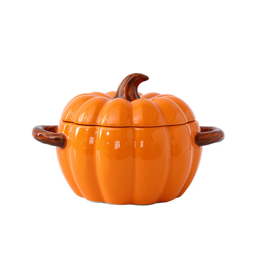 Ceramic Soup Bowl with Lid Creative Pumpkin Soup Bowl Household Soup Serving Large Soup Basin Double-Ear Noodle Bowl and Snail Noodle Bowl Dedicated