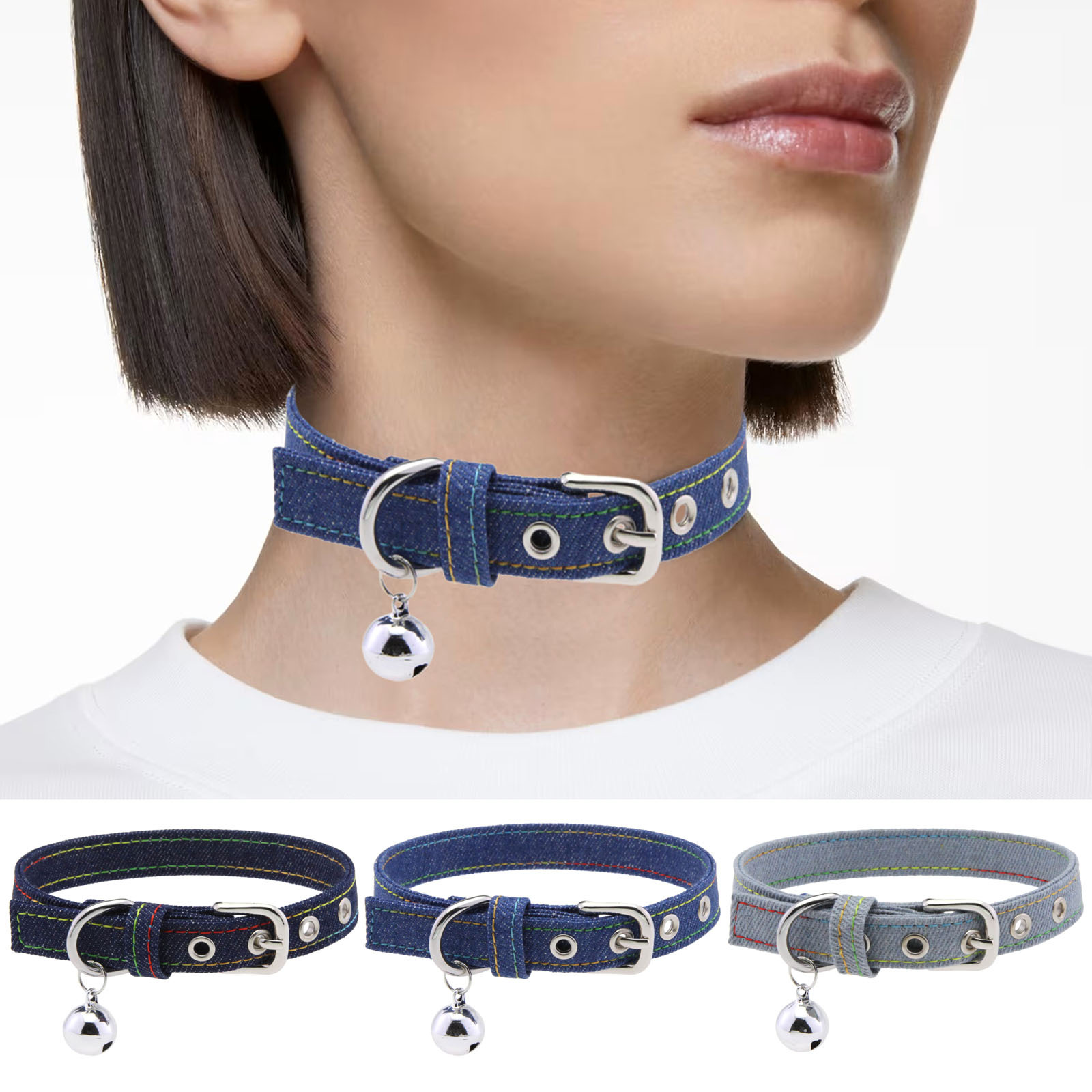 Denim choker with bell