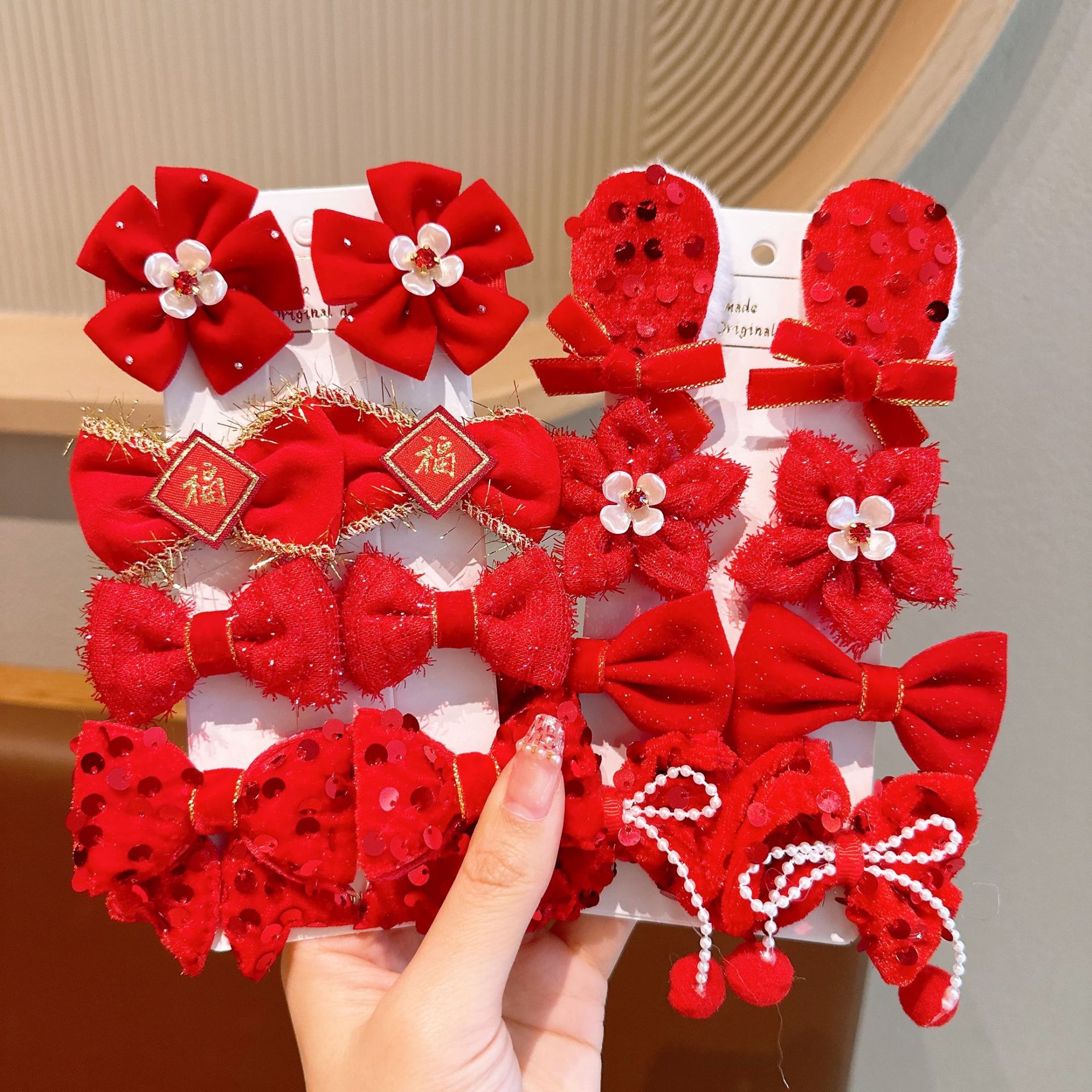 Nuevo traje de horquilla de Año Nuevo para niños Festival de primavera Festival festivo rojo chino clip niña flequillo clip al por mayor