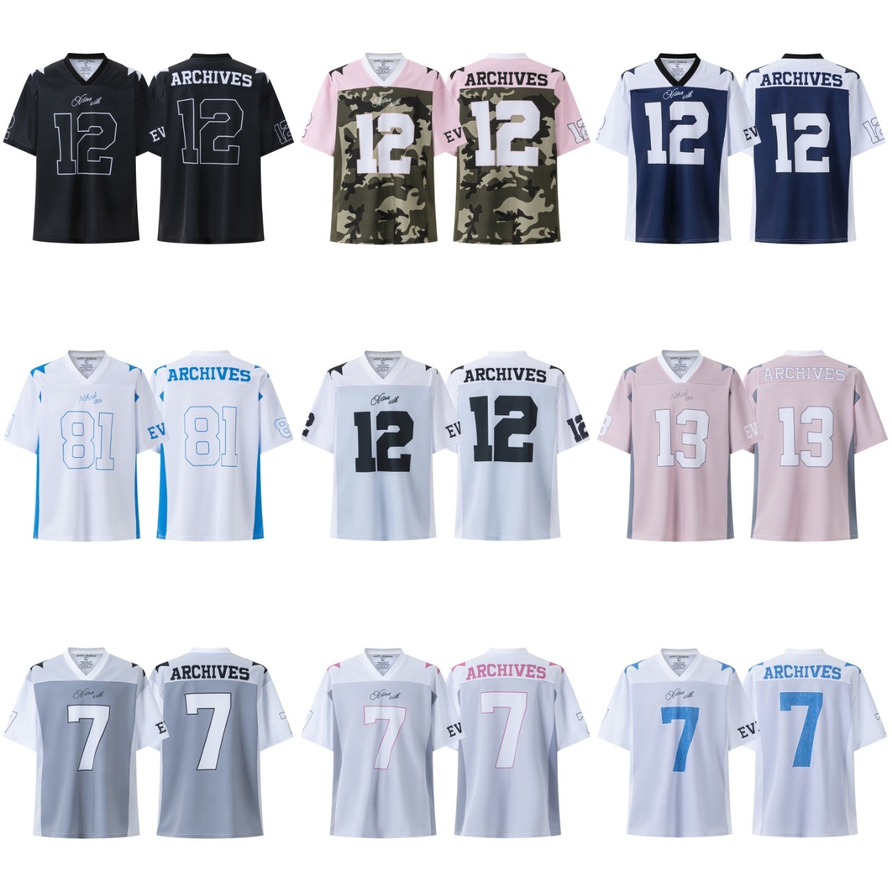 Cross-Border American-Style Blockcore Patchwork Embroidered T-Shirt, Unisex V-Neck Sports Football Jersey, Mesh Quick-Dry Jersey