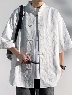 Extra Large Size 150kg New Chinoiserie Button-Down Short-Sleeved Shirt for Men and Women, Summer High-End Jacquard Shirt, Tang Suit, 7-Quarter Sleeves