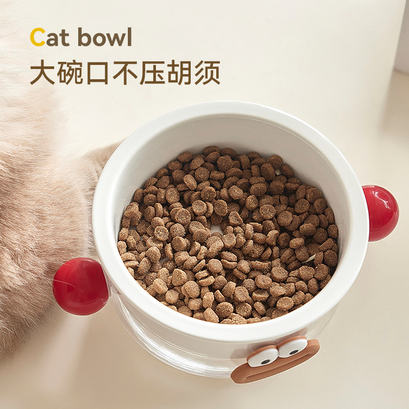 Cuenco para gatos de cerámica de ojos grandes Tazón para gatos Tazón para mascotas de cerámica Tazón para mascotas dos en uno Tazón doble anti-volcado Productos para mascotas