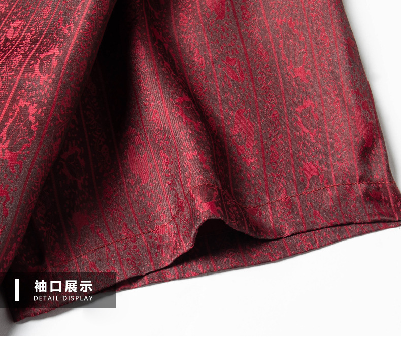 Áo sơ mi nam tay ngắn tơ tằm phong cách Trung Hoa cổ điển — Dải đỏ G6026 chi tiết 18