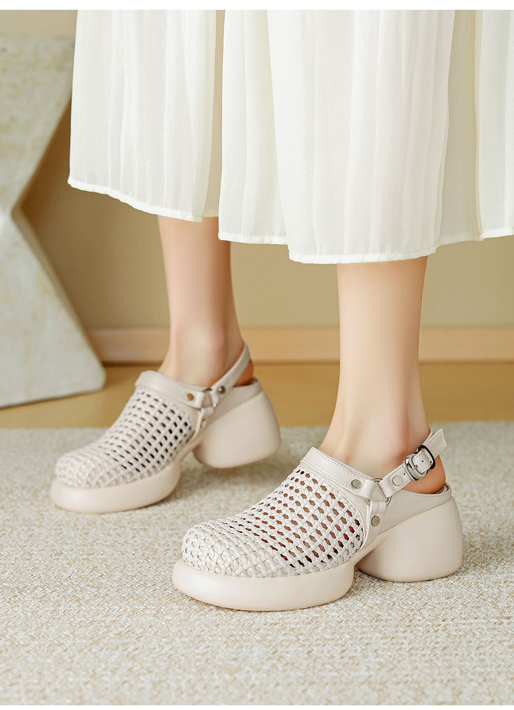 Sandal cao gót nữ mũi hở đế dày gót 6 cm phong cách dệt — đen chi tiết 9