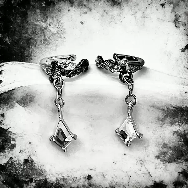 Dark Luxury Feather Ear Cuff Without Ear Piercing for Women, Minimalist Style Full Diamond Tassel Niche Couple Earrings 