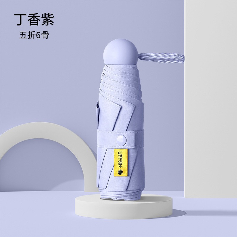 Cincuenta plegables mini cápsula soleado y lluvia para mujeres paraguas de sol de bolsillo de vinilo ultraligero compacto y portátil