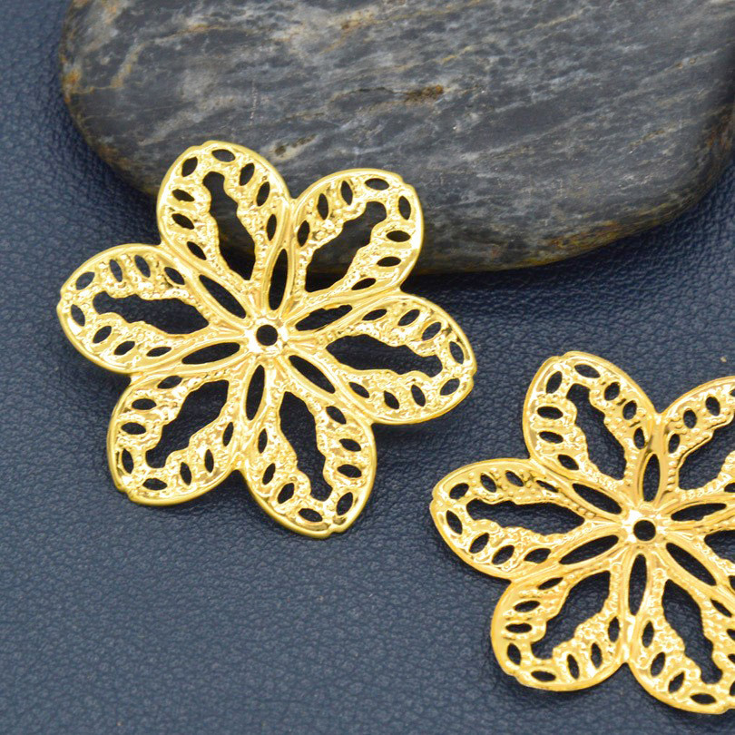 装饰陶瓷工艺摆件六叶小花片 镂空金色33mm 六角花片 花托