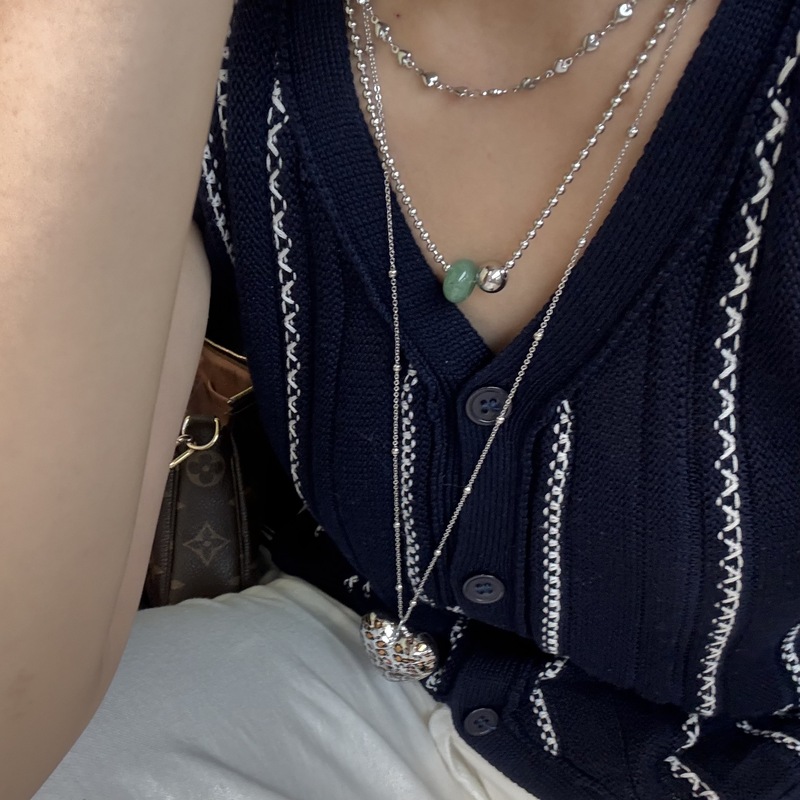 钛钢项链欧美老钱风项链豹纹个性百搭爱心长款项链天然石锁骨链新|undefined