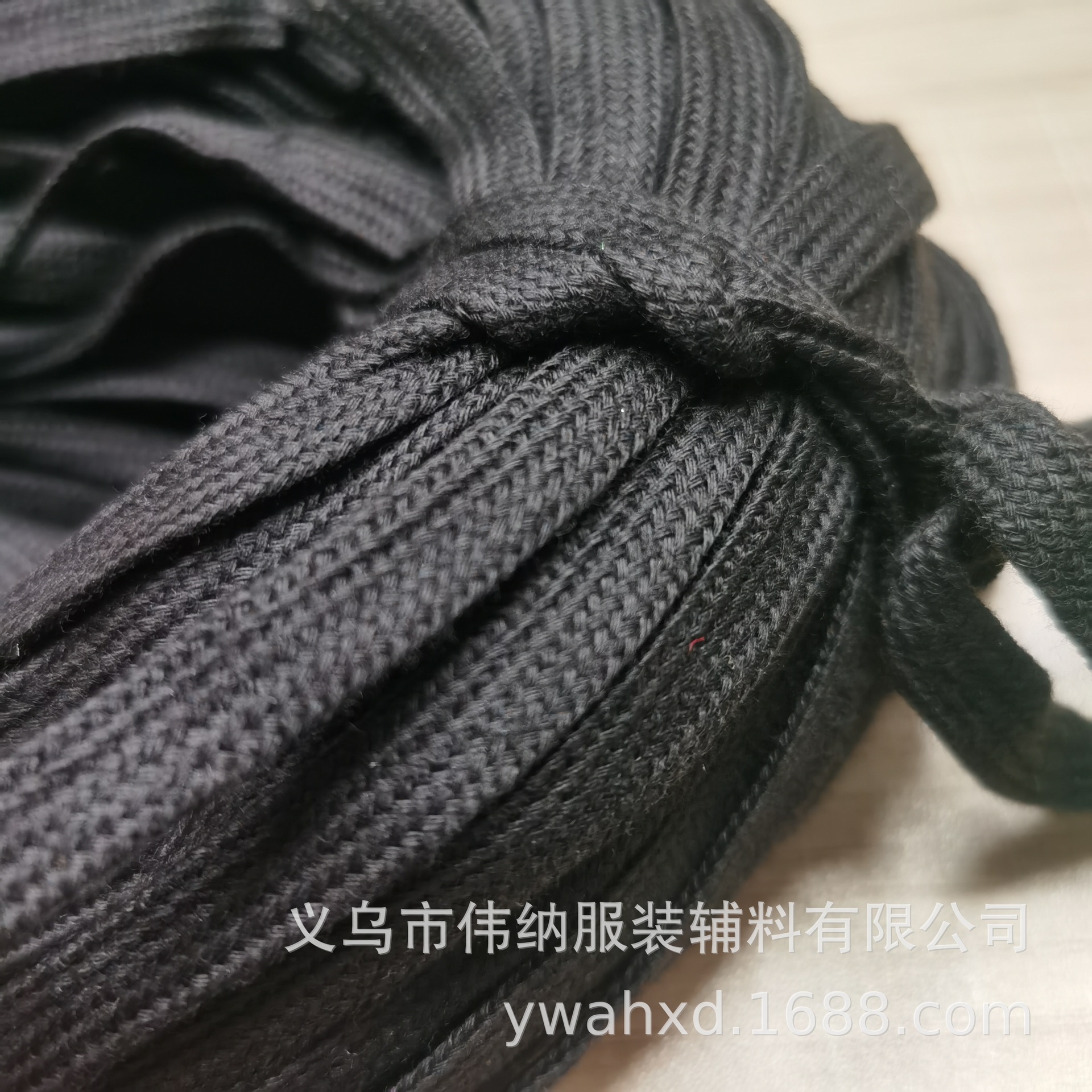 涤棉空心扁绳扁织带裤腰带绳帽绳服装抽绳黑色1公分宽绳带