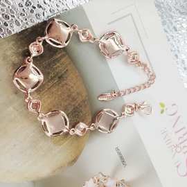 威妮华手链ins小众设计女女式款猫眼石手环欧美几何菱形手镯礼物