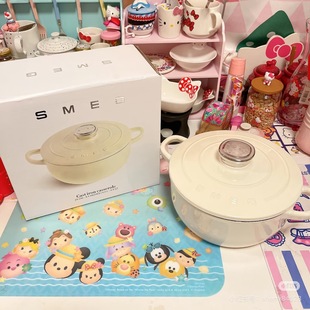 Foreign Trade Explosions Smeg Enamel Pot 24cm Double-ear Cast Iron Pot Smeg Thickened Non-stick Pot Stew Soup Pot Round