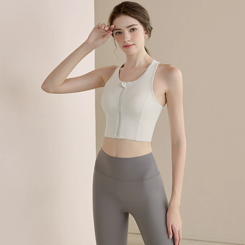 High strength sports bra with zipper, shockproof underwear, supporting vest for gym, for running