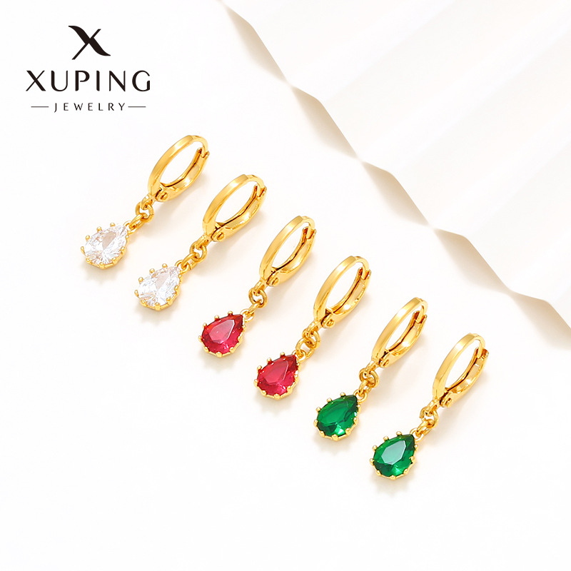 Pendientes de gota de agua de moda europea y americana de Xuping Jewelry, serie de piedras preciosas simples, pendientes vintage de aleación, venta al por mayor para mujeres.