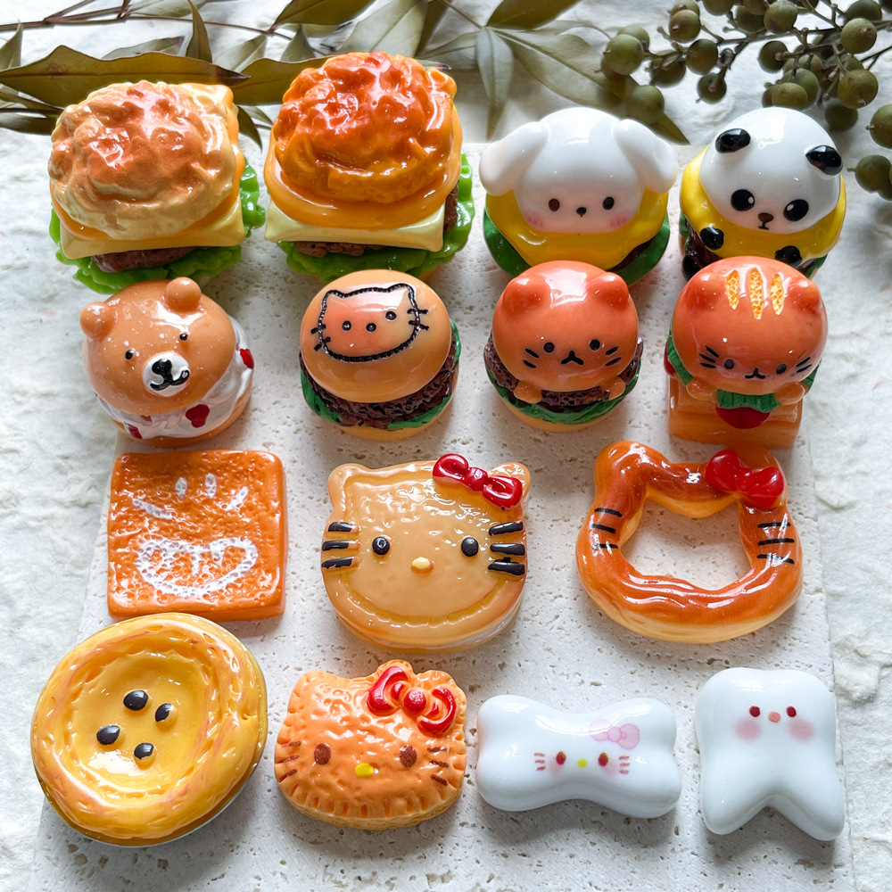 食玩熊猫汉堡猫头披萨树脂配件 diy手机壳洞洞鞋鞋扣发饰装饰材料