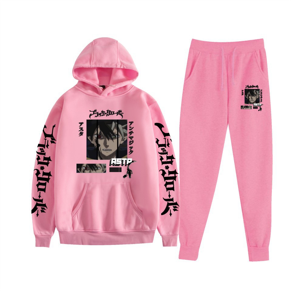 Traje de suéter con capucha suelto de dos piezas de trébol de cuatro hojas negro para hombres y mujeres con estampado de letras nuevas transfronterizas